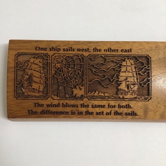 Walnut Desk SET Sailing Laser Engraved Note Pad Paper Clip Pen Holder Vintage - Picture 5 of 16